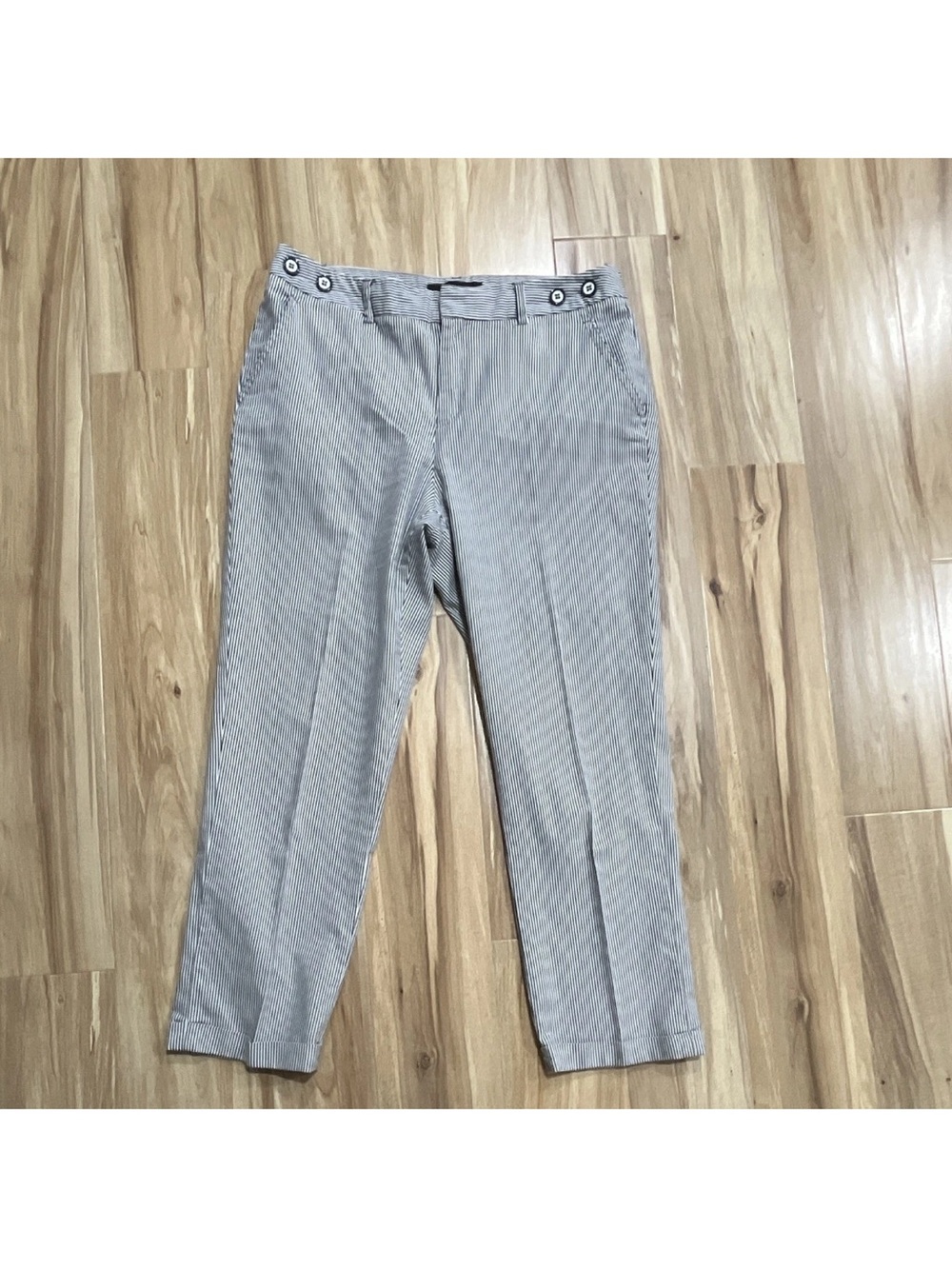 Grace Women's Blue White Pinstriped Ankle Pants